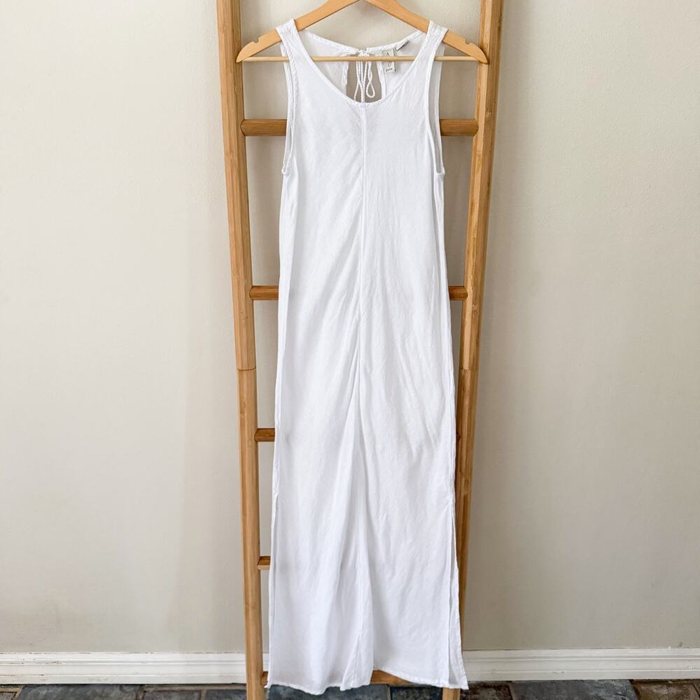 Joie Linen Blend Maxi Dress Small White Sleeveless Tie Back Boho Resort EUC